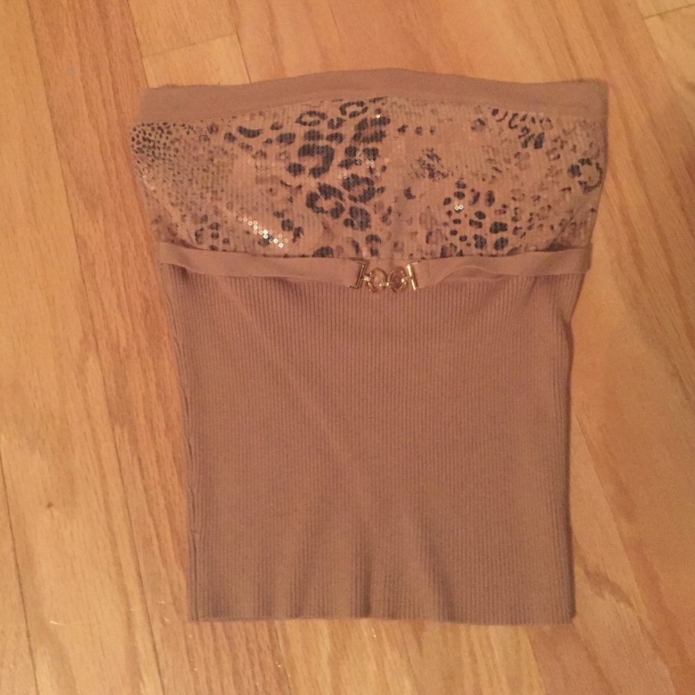 COPY - Cache NWOT Sequin Animal Print Tube Top Knit and sequins